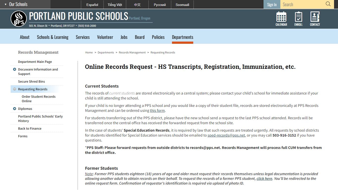 Records Management - Portland Public Schools